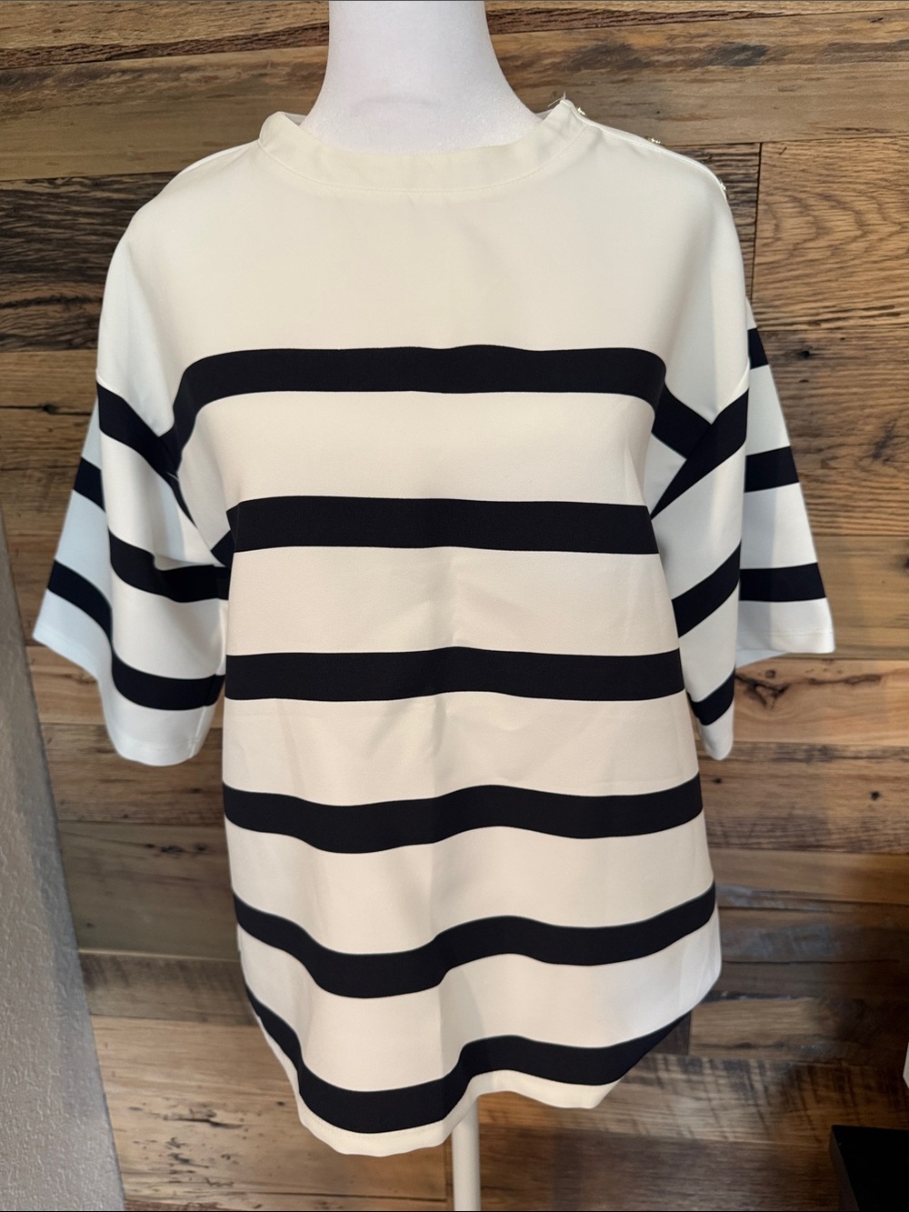 Zara Navy and White Striped Short-Sleeve Top